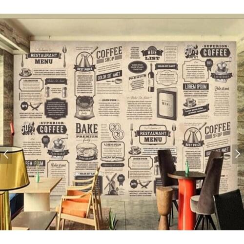Custom retro wallpaper, hand drawn Food icon newspaper for living room restaurant coffee shop background wall vinyl wallpaper