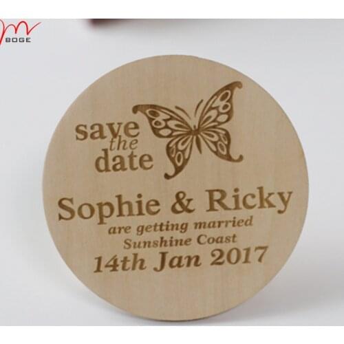 Custom personalized engraved save the date magnetic fridge sticker wooden wedding card
