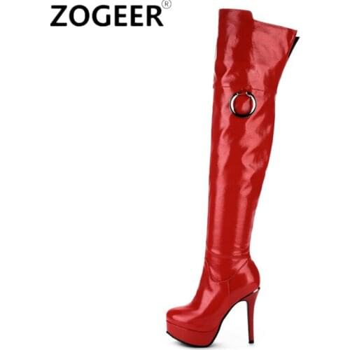 Sexy Over the Knee Boots Women Platform Womens Thigh High Boots Lady Dance Party Fetish Long Shoes Soft Red White Big Size 48