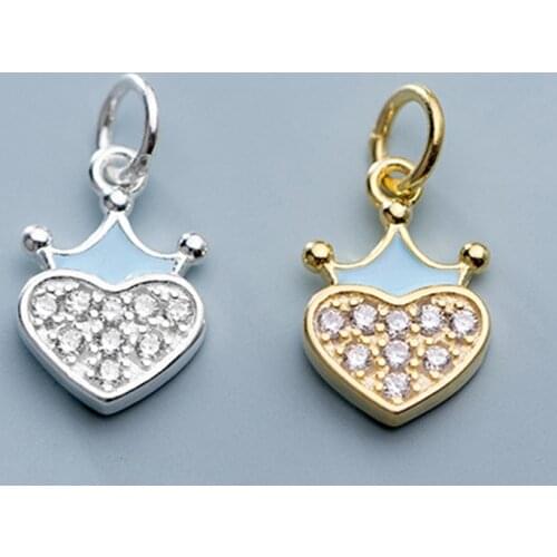 Sweet AAA CZ Zircon Paved 925 Sterling Silver Heart Crown Charms Women Handmade S925 Silver Dangle Pendants DIY Jewelry Findings