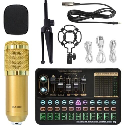 Bm 800 Professional Studio Condenser Microphone Tripod Mic Kit with Live Sound Card Metal Shock Mount Wireless Bluetooth Karaoke