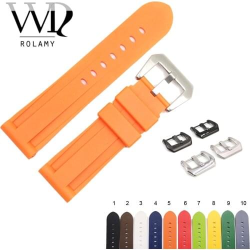 Rolamy 22 24mm Orange White Black Brown Waterproof Silicone Rubber Replacement Watch Band Loops Strap For Panerai Luminor