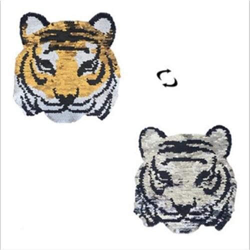Reversible Change Color Tiger Sequins Sew On Patches For Clothes DIY Patch Applique Bag Clothing Coat Sweater Crafts