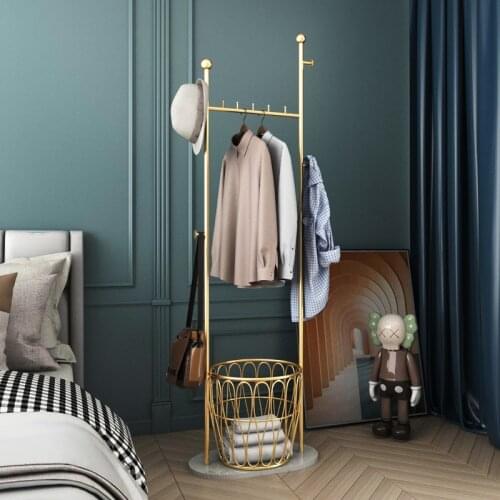 GY Light Luxury Iron Hanger Floor Bedroom and Household Storage Rack Modern Simple Coat Rack Marble Clothes Rack