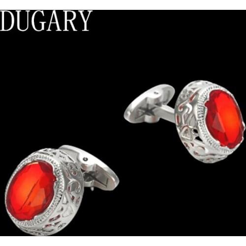 DUGARY Luxury shirt cufflinks for mens cuff buttons cuff links High Quality Red crystal wedding abotoaduras Jewelry gemelos