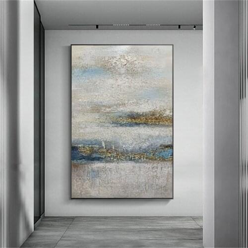 Hand painted oil painting golden gray sky wall art canvas abstract artwork for living room wall decoration painting gift porch