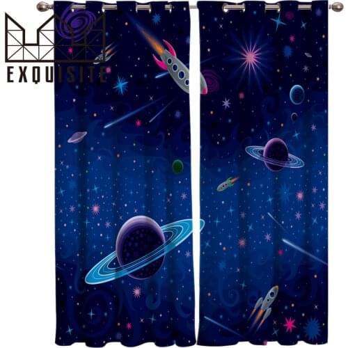 Exquisite House Customized Curtains Space Rocket Polyester Window Curtains For Living Room Bathroom Kitchen Bedroom Drapes
