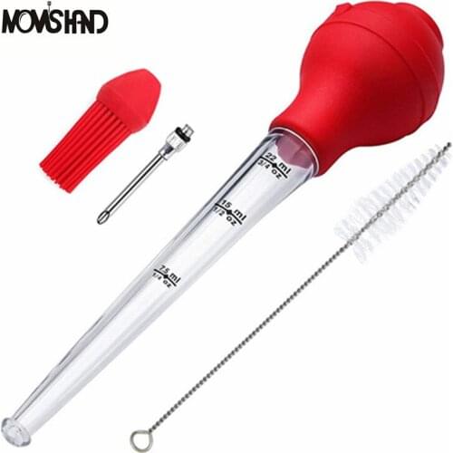 Turkey Baster Silicone Bulb Including Meat Marinade Injector Needle with Barbecue Basting Brush