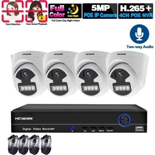 4Channle POE NVR Kit 4K Two Way Audio CCTV Camera System 5MP 4CH Indoor IP Dome Camera Video Surveillance System Kit XMEYE H.265