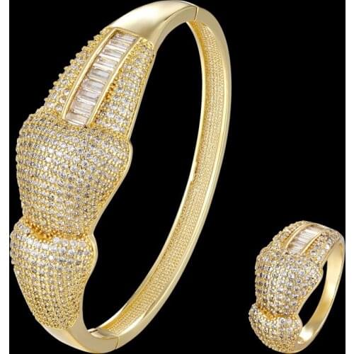 Zlxgirl jewlery Fashion cubic Zirconia Bow copper Bracelet & Bangle with ring jewelry sets for Women Brilliant CZ Party Jewelry