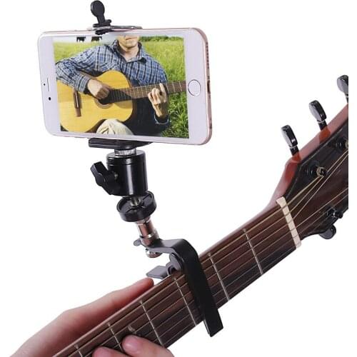 Guitar Head Clip Guitar Phone Holder Smartphone Guitar Capo Cell Phone Clamp Clip Mount for Electric or Acoustic Guitars