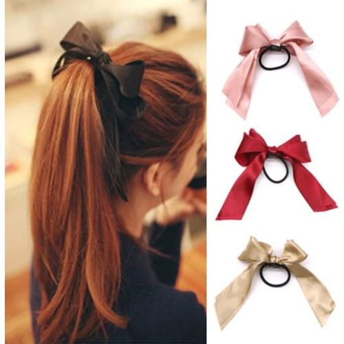 Ncmama Women Scrunchies Hair Bow Satin Ribbon Hair Rubber Band Ponytail Holder Gum for Hair Ties Fashion Girls Hair Accessories