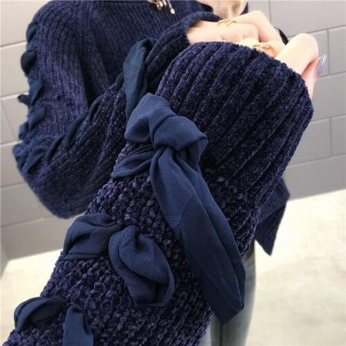 Womens turtleneck chenille sweater female 2020 new autumn and winter thick gold velvet thick line loose bottoming sweater