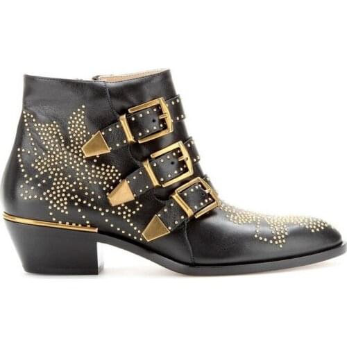 Maogu 2021 Womens Ankle Boots Ladies Boots Luxury High Quality Genuine Leather Shoes Mujer Thick Low Heel Rivet Short Boots