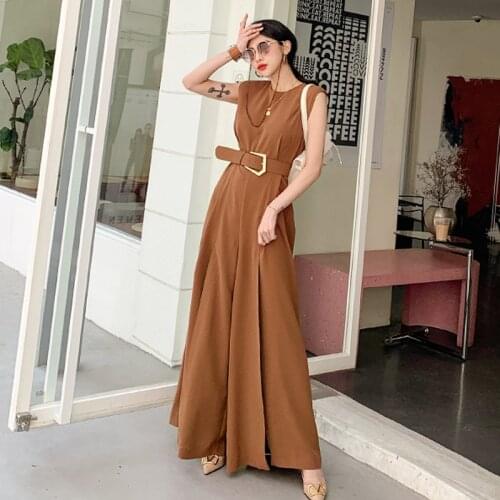 Solid color office OL lady Jumpsuit for Women Sexy sleeveless Split Playsuit Female Summer High quality Loose Wide Leg Rompers