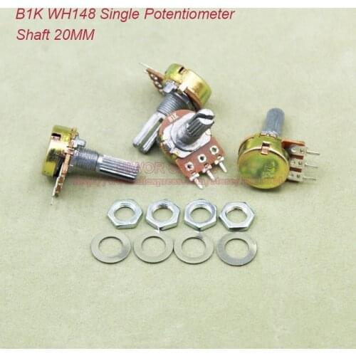 10pcs/lot) B1K 1K OHM 1KOhm WH148 Linear Single Rotary Potentiometer Pots Shaft 20MM With Nuts and Shim B1K-20MM