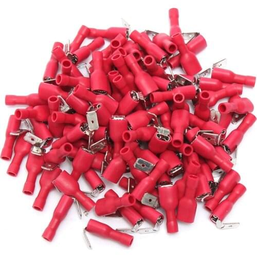 100PCS Insulated 22-16AWG Piggy Back Electrical Connectors Crimp Spade Terminals Red