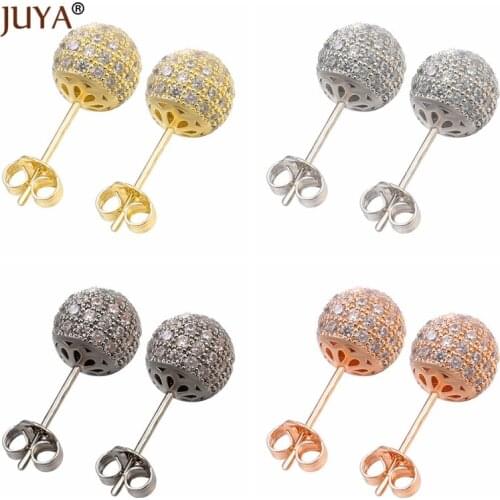 Juya New Fashion Ball Stud Earrings 6mm/8mm/10mm Cubic Zirconia Rhinestone Earrings For Women Girls Party Wedding Jewelry