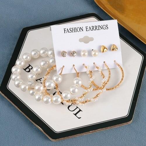 2021 Korean Version Fashion Pearl Drop Earrings For Women Bohemian Style Geometric Earring Set Brincos Wedding Jewelry Gift