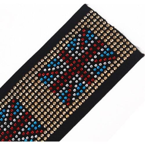 68mm Beaded Rhinestones Elastic Stretch Jack Flag Ribbon Tape Trim Band Webbing Applique Sewing Accessories cinta 10yd/T1244