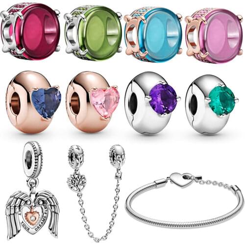 2021New S925 Sterling Silver Multicolor Zircon Charm Fit Original 3mm Bracelet&Bangle For Women Birthday Fashion Jewelry Gift