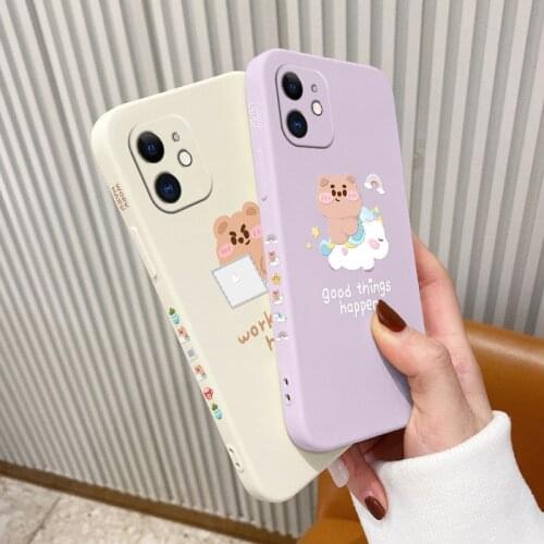 Hardworking Bear Phone Case For iPhone 12 Pro Max 11 X XS XR XSMAX SE2020 8 8Plus 7 7Plus 6 6S Plus Liquid Silicone Cover