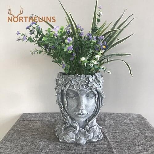 NORTHEUINS Resin Goddess Flower Vases Figurines Creative Nordic Planter For Flowers Pot Home Decor for Interior Valentines Day