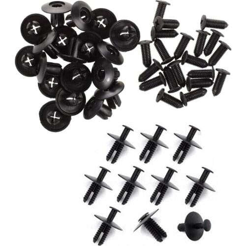 40pcs Hole Push in Expanding Screw Panel Clips Plastic Rivet Black - 20 Pcs 8mm & 20pcs 6mm