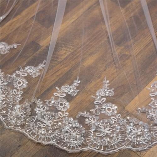 White Ivory Wedding Veil 108"W X159"L (4 Meter) Cathedral Wedding Veils Long Lace Bridal Veil with Comb Wedding Accessories