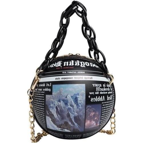 Fun Round Ball Design Young Girls Casual Shoulder Bag Purses and Handbags Crossbody Bag Women Newspaper Pattern Printing Totes