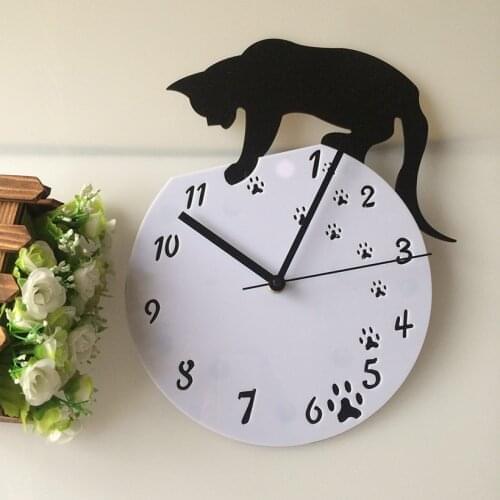 Hot Sales Acrylic DIY Black Clcok Cat Feet Small Movement Quartz Art Home Decor Smart Wall Clock Novelty 28*30CM