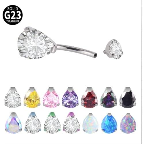 1PC G23 Solid Titanium Belly Button Rings Prong Set Double Opal&Zircon Belly Navel Piercing Rings 14G Belly Piercings