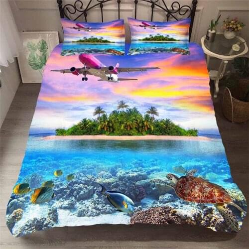 Bedding Set 3D Printed Duvet Cover Bed Set Beach Island Home Textiles for Adults Bedclothes with Pillowcase #HL23