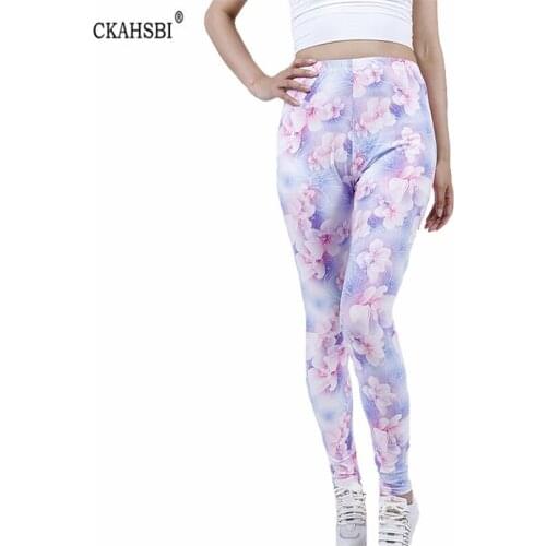 CKAHSBI High Elastic Waist Leggings Women Stretch Fitness Blooming Pink Floral Printed Breathable Quick-Drying Running Exercise