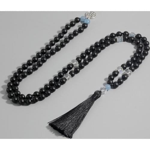 Matte Black Onyx & Moonstone Knotted Beads 108 Mala Fashion Mens and Womens Necklace Blessing Charm Jewelry Friendship Gift