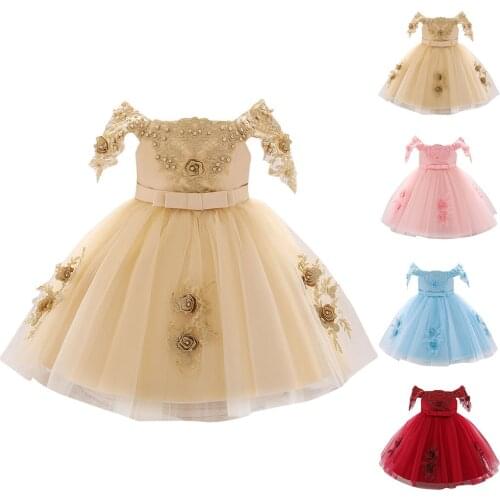 Fashion Toddler Infant Kid Girls Sleeveless Floral Beading Princess Bridesmaid Pageant Prom Gown Birthday Party Wedding Dress#g4
