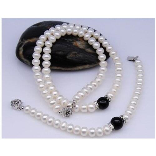Fashion Black Color Classical Freshwater Pearl Jewelry Set, Necklace/Bracelet Jewellery Set Accessory Charms+Free Shipping