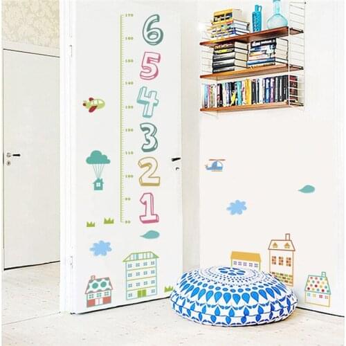 Cartoon house children number height measure wall stickers for kids rooms home decor pvc growth chart wall decals diy poster