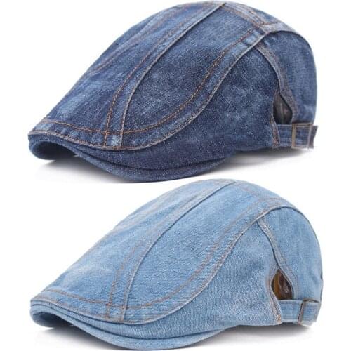 Men Classic Denim Duckbill Peaked Ivy Cap Golf Driving Flat Cabbie Beret Hat HATCS0006