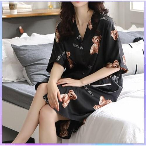 Casual Nights Womens Ice Silk Short-Sleeved Nightgown Oversize Sleep Shirt 2021 Sexy Nightdress Female Thin Summer Plus Size