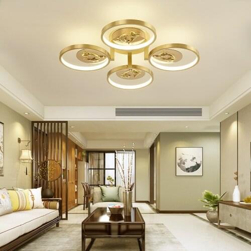 New Chinese Style Ceiling Lights Three-color Dimming Copper Living Room Chinese Style Simple Modern Household Ceiling Lights