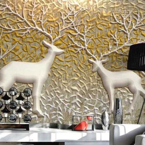Haha wallpaper 3D European style living room bedroom mural painting TV background large elk vinyl Customized size