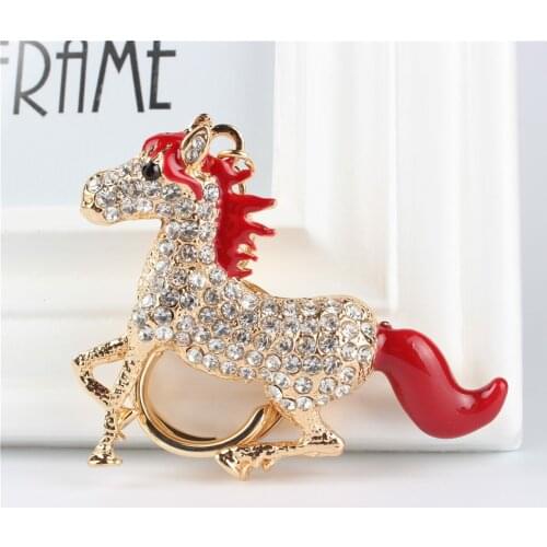 Red Tail Horse Crystal Charm Pendant Purse Bag Car Key Ring Chain Jewelry Accessories Weddding Party Gift