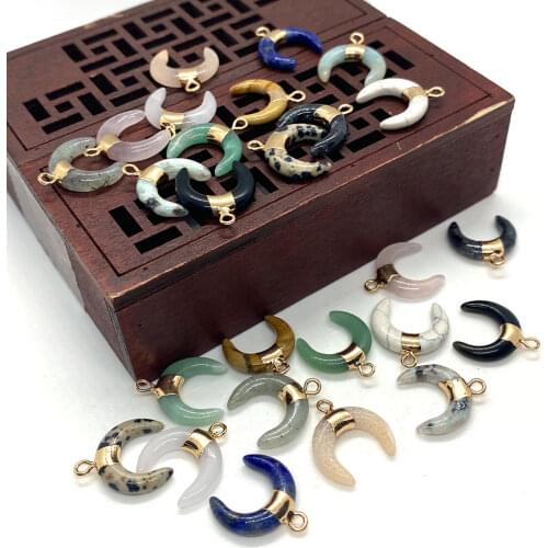 5pcs Natural Stone Pendant Crystal Green Aventurine Tigers Eye Horn Shape Necklace Earrings DIY Jewelry Accessories Making