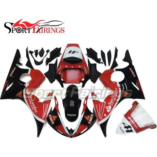 Complete Fairings For Yamaha YZF600 R6 03 04 2003 2004 ABS Plastic Motorcycle Fairing Kit Cowling Santander Red Black 41 Spoiler