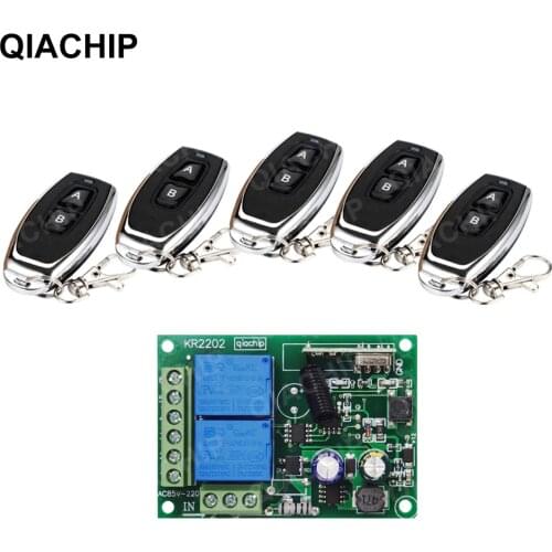 QIACHIP 433Mhz Universal Wireless Remote Control Switch AC 110V 220V 2CH Relay Receiver Module + RF Remote Transmitter Led Light
