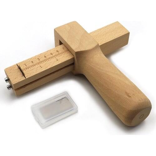 Adjustable Leather Stripe Cutting Tool Leather Fabric Hand Cutter Wooden Tool with 5 Blades DIY Leather Professional Tools