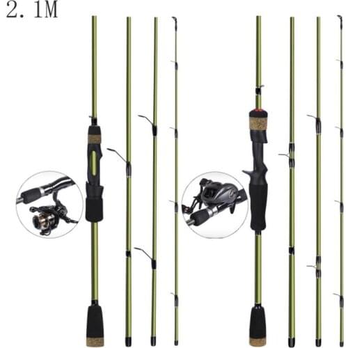 2.1m 4 Section Carbon Fiber Lure Fishing Rod M Power Portable Ultra Light Spinning /Casting Fishing Pole