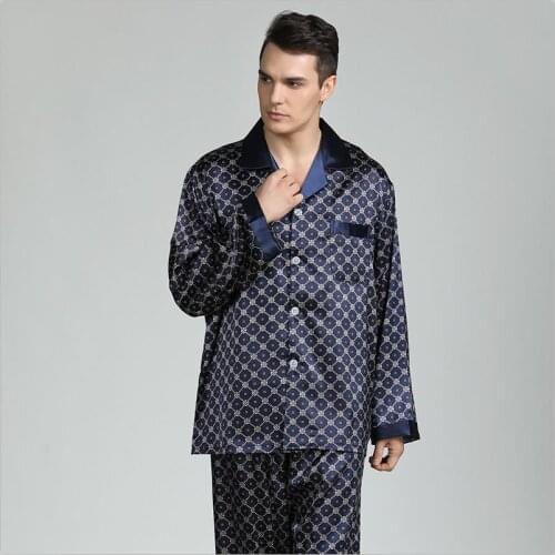 Print Silk Pajamas For Men Long Sleeve Mens Rayon Pajama Pants Spring Summer New Mens Silky Pajamas Long Pants