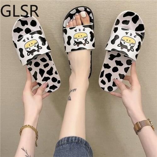 2021Slippers Women Home Slippers Cute Cartoon Cow Non-slip Floor Family Flip Flops Summer Beach Shoes